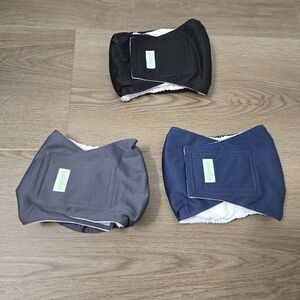 Wegreenco Set of 3 Reusable Male Dog Diapers Size Small Navy, Gray & Black